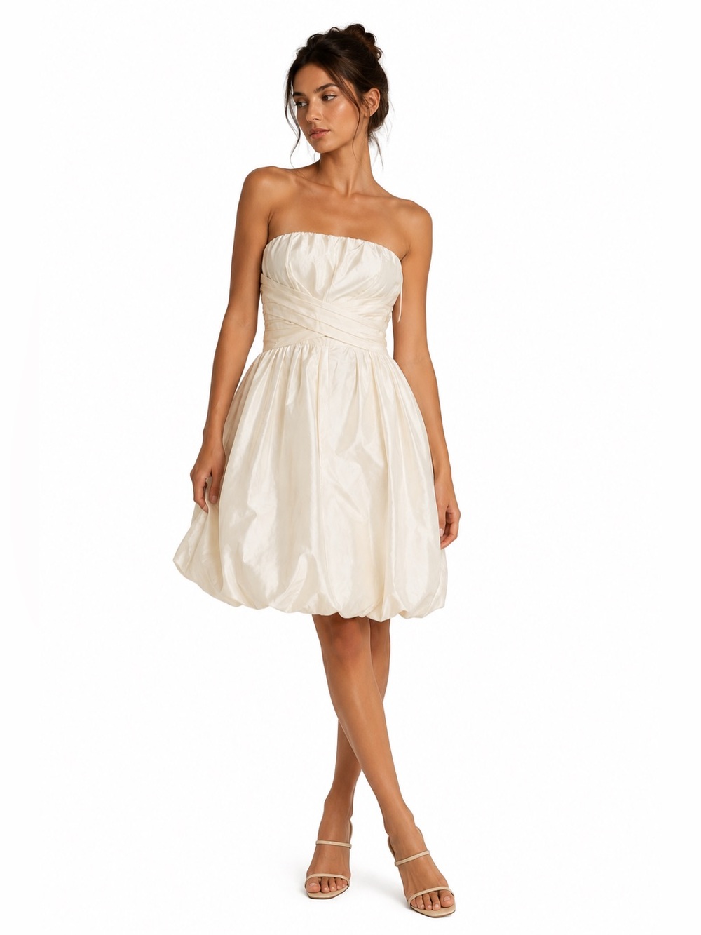 NWT Donna Ricco Silk Ivory Strapless Bubble Dress